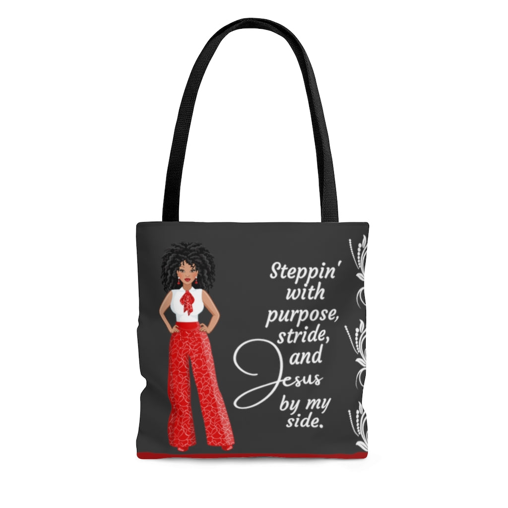 Steppin' With Purpose, Stride And Jesus Tote Bag, Christian Inspired Tote, Fun Inspirational Quote Tote Bag