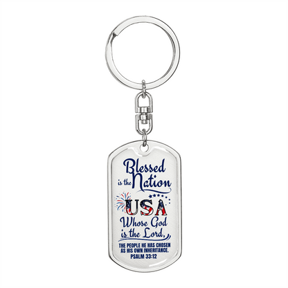 Blessed Is The Nation Dog Tag Keychain