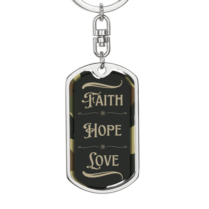 Faith Hope Love Camo Dog Tag Keychain