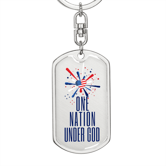 One Nation Under God Dog Tag Keychain - Heart Flag