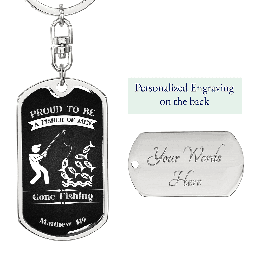 Proud To Be A Fisher Of Men Christian Faith Dog Tag Keychain - Black