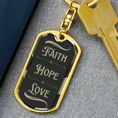 Faith Hope Love Camo Dog Tag Keychain