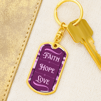 Faith Hope Love Pink Camo Dog Tag Keychain