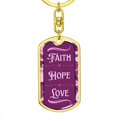 Faith Hope Love Pink Camo Dog Tag Keychain