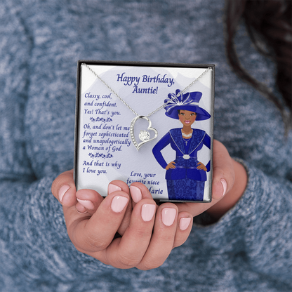 Cubic Zirconia Heart, Happy Birthday Auntie! Message Card - Classy