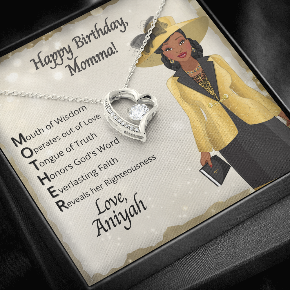 Cubic Zirconia Heart, Happy Birthday, Momma Message Card - Acronym