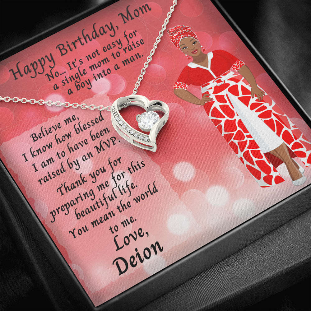 Cubic Zirconia Heart, Happy Birthday Single Mom Message Card - From Son