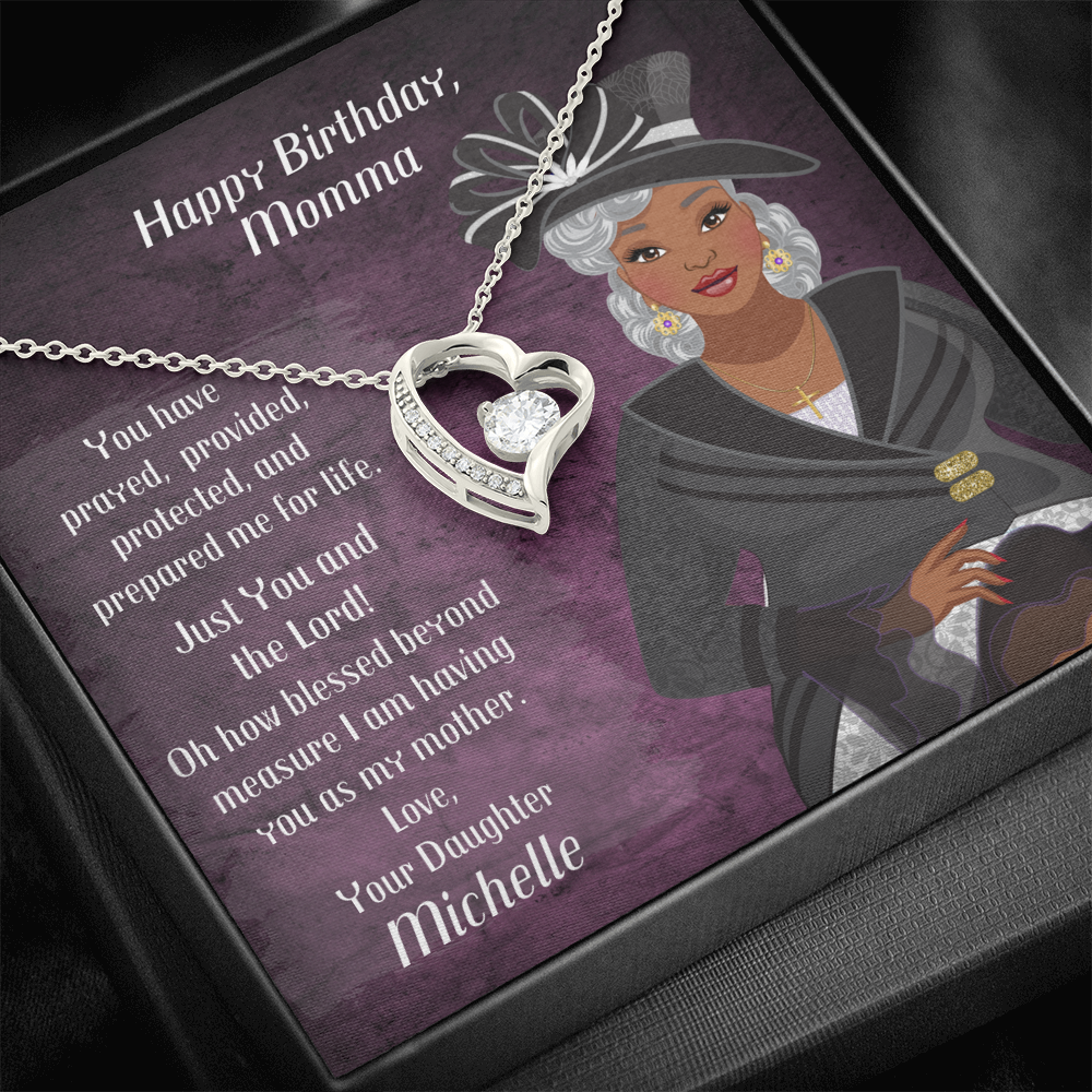 Personalized Birthday Card To Momma With CZ Heart Necklace - You Have Prayed