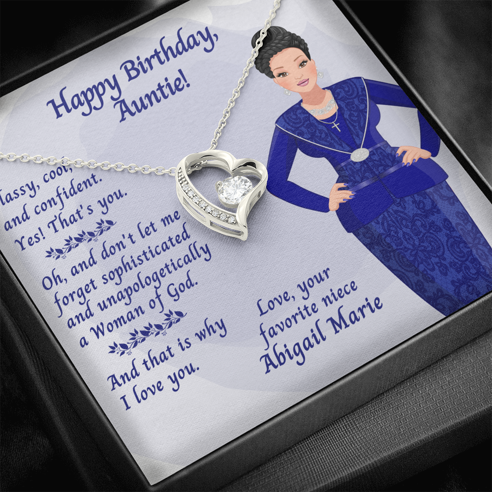 Cubic Zirconia Heart, Happy Birthday Auntie! Message Card - Classy Cool