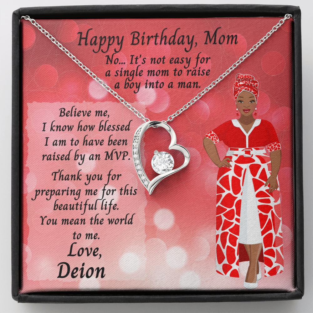 Cubic Zirconia Heart, Happy Birthday Single Mom Message Card - From Son