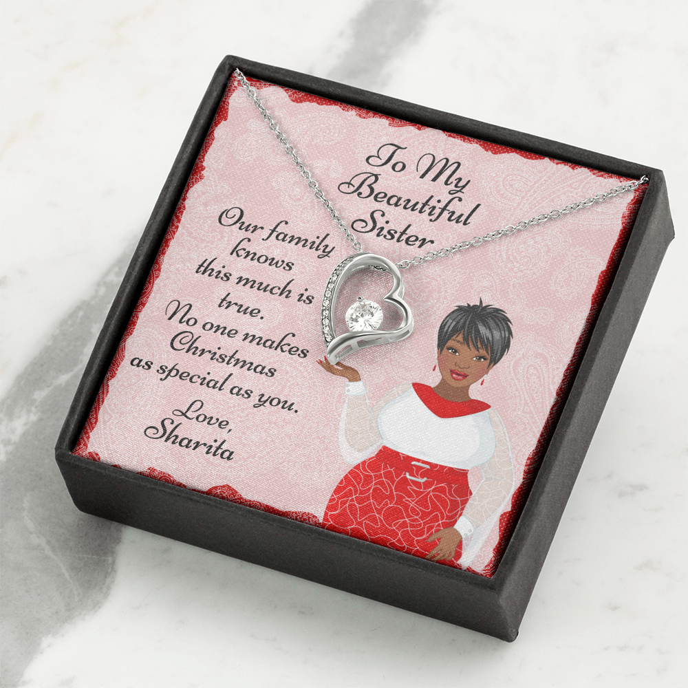 Personalized Christmas Card To Sister With Cubic Zirconia Heart Necklace - Elegant