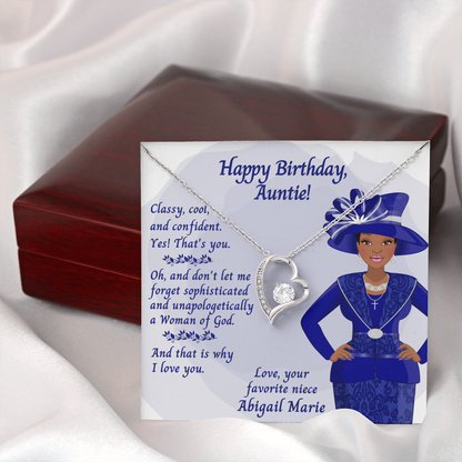 Cubic Zirconia Heart, Happy Birthday Auntie! Message Card - Classy