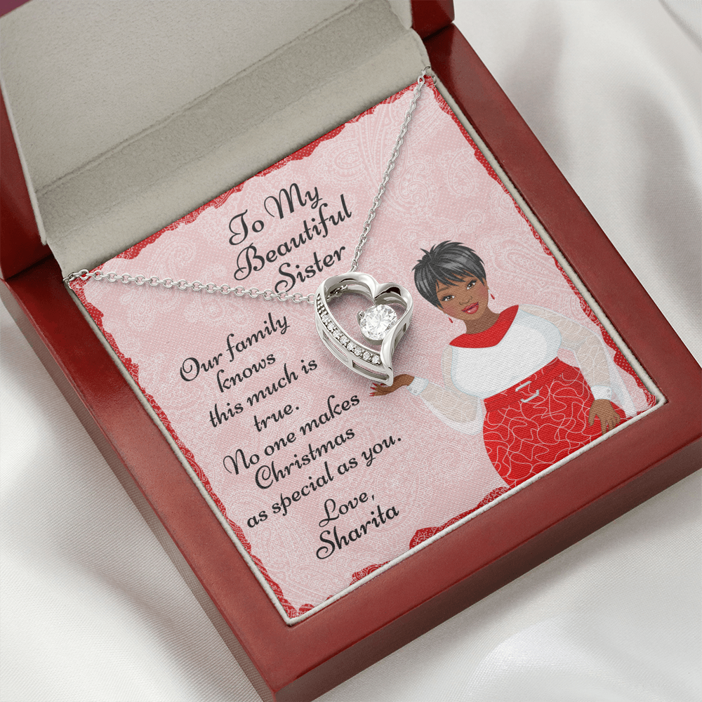 Personalized Christmas Card To Sister With Cubic Zirconia Heart Necklace - Elegant