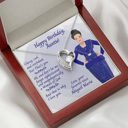 Cubic Zirconia Heart, Happy Birthday Auntie! Message Card - Classy Cool