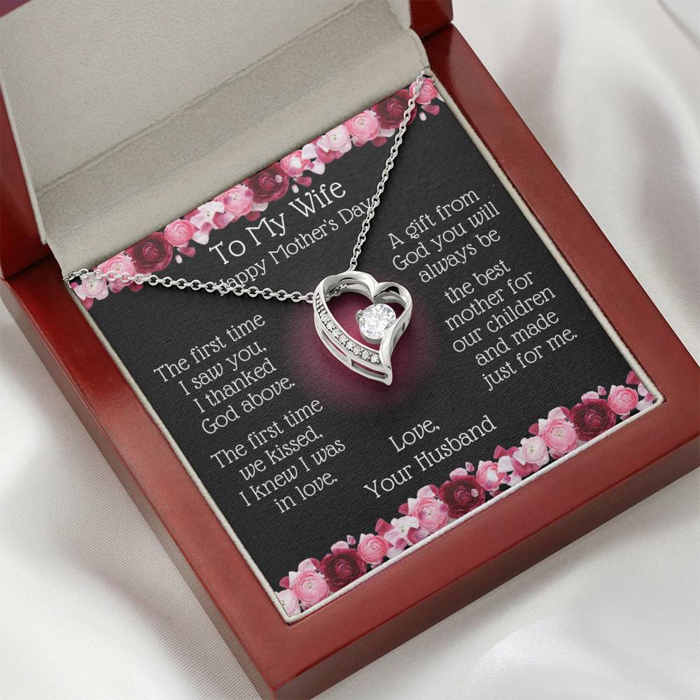 Heart Necklace -To My Wife Mother's Day - Best Mother Message Card-Mahogany-Box