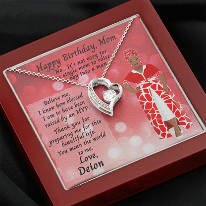 Cubic Zirconia Heart, Happy Birthday Single Mom Message Card - From Son