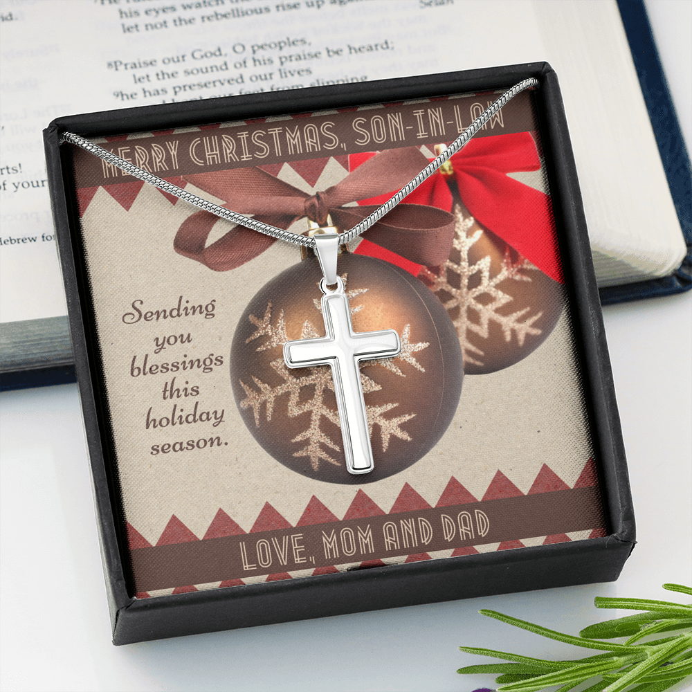 Engraved Cross Necklace For Son In Law Ornament Message Card With Open Bible