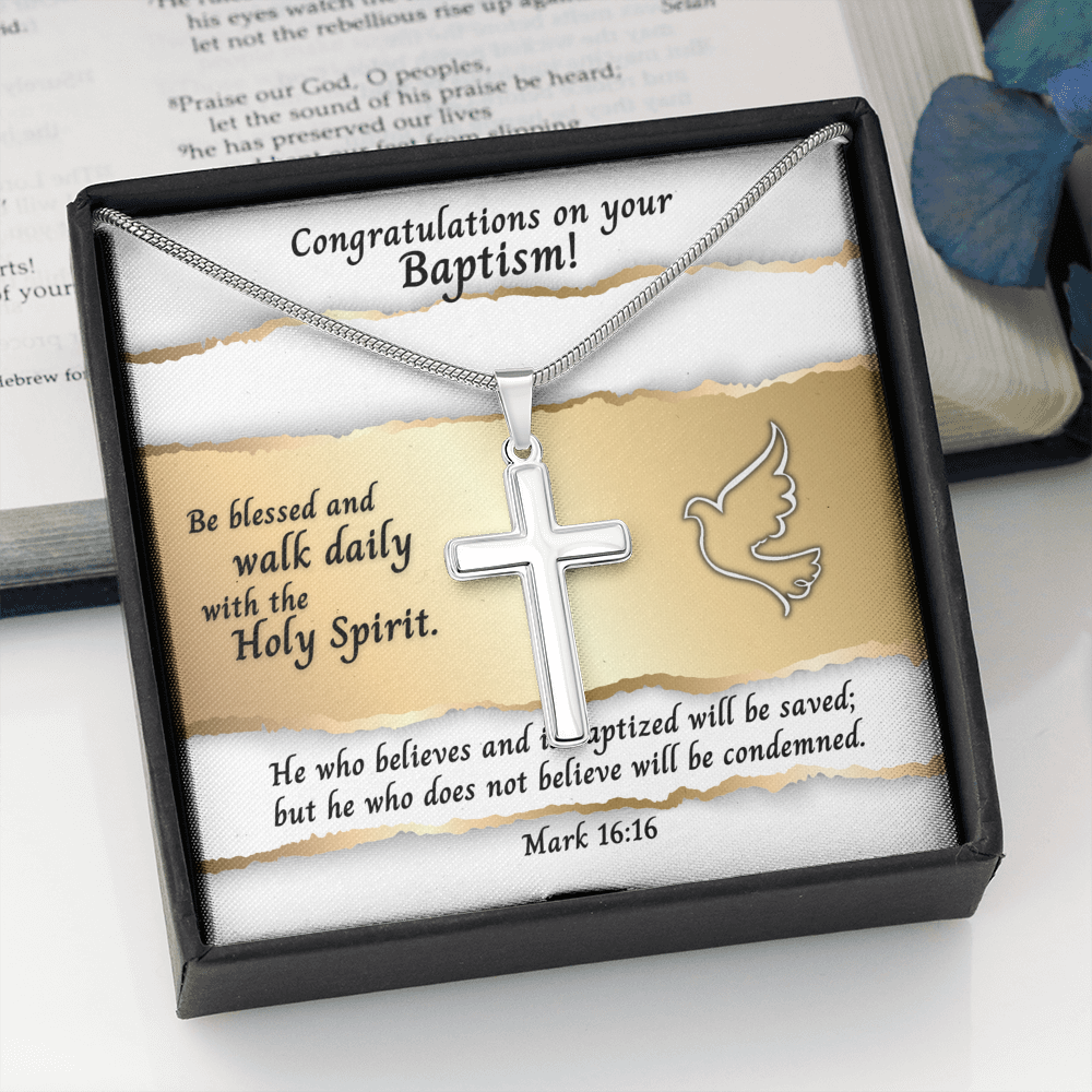 Personalized Cross and Baptism Message Card With Bible