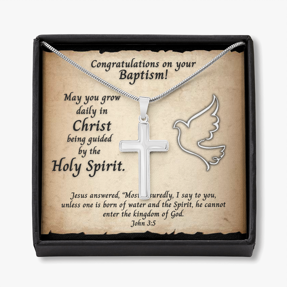 Cross With Baptism and Bible Verse Message Card