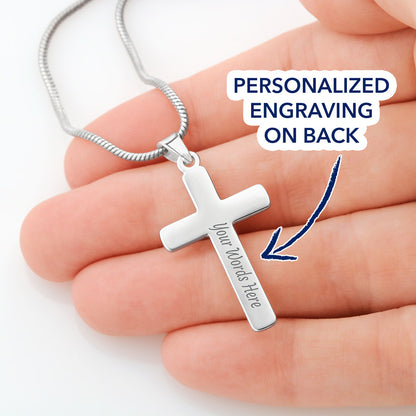Personalized Cross Necklace and Baptism Message Card With Christian Bible Verse John 3:5