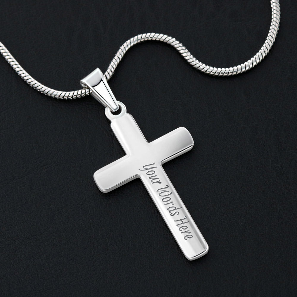 Personalized Cross Necklace and Baptism Message Card With Christian Bible Verse John 3:5