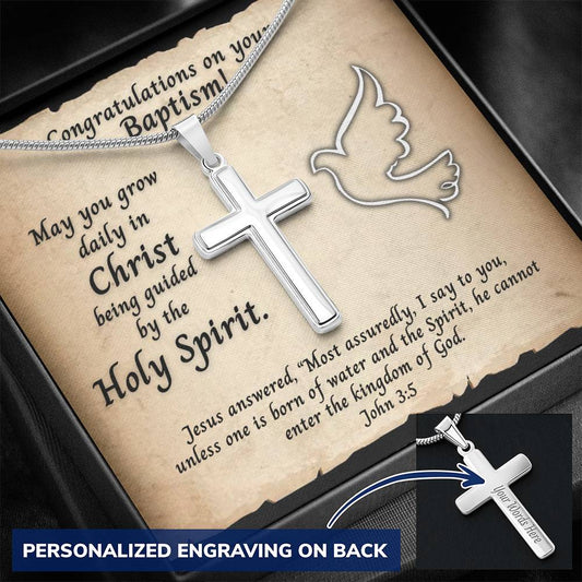Personalized Cross With Baptism and Bible Verse Message Card