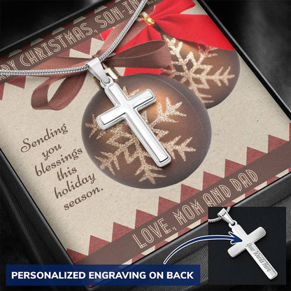 Engraved Cross Necklace For Son In Law Ornament Message Card Angle