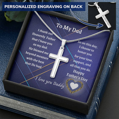 Father's Day Personalized Cross Necklace With Heart Message Card - To My Dad