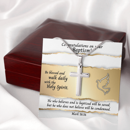 Personalized Cross and Baptism Message Card Mahogany Box Closed