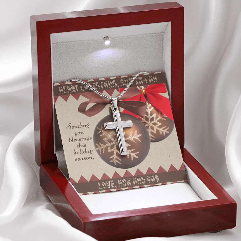 Christmas Blessings To Son-In-Law From Mom and Dad Engraved Cross Necklace