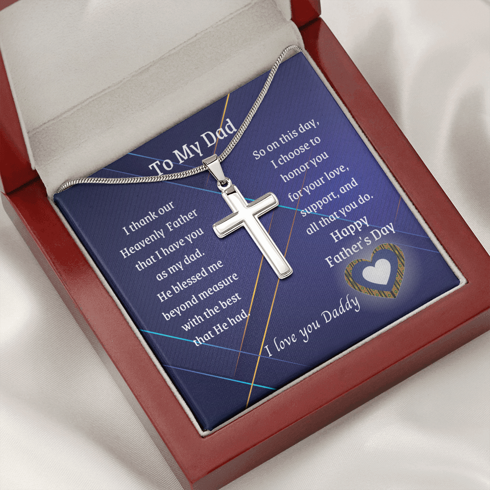 Father's Day Personalized Cross Necklace With Heart Message Card - To My Dad