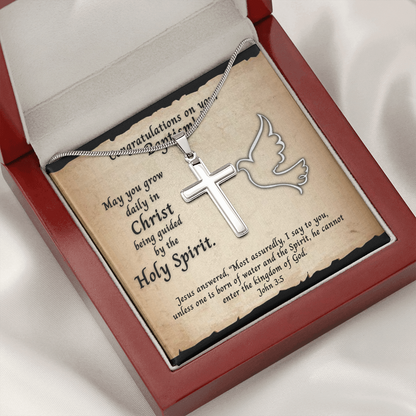 Personalized Cross With Baptism and Bible Verse Message Card Mahogany Box