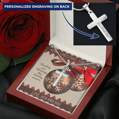 Engraved Cross Necklace For Son In Law Ornament Message Card With Red Rose