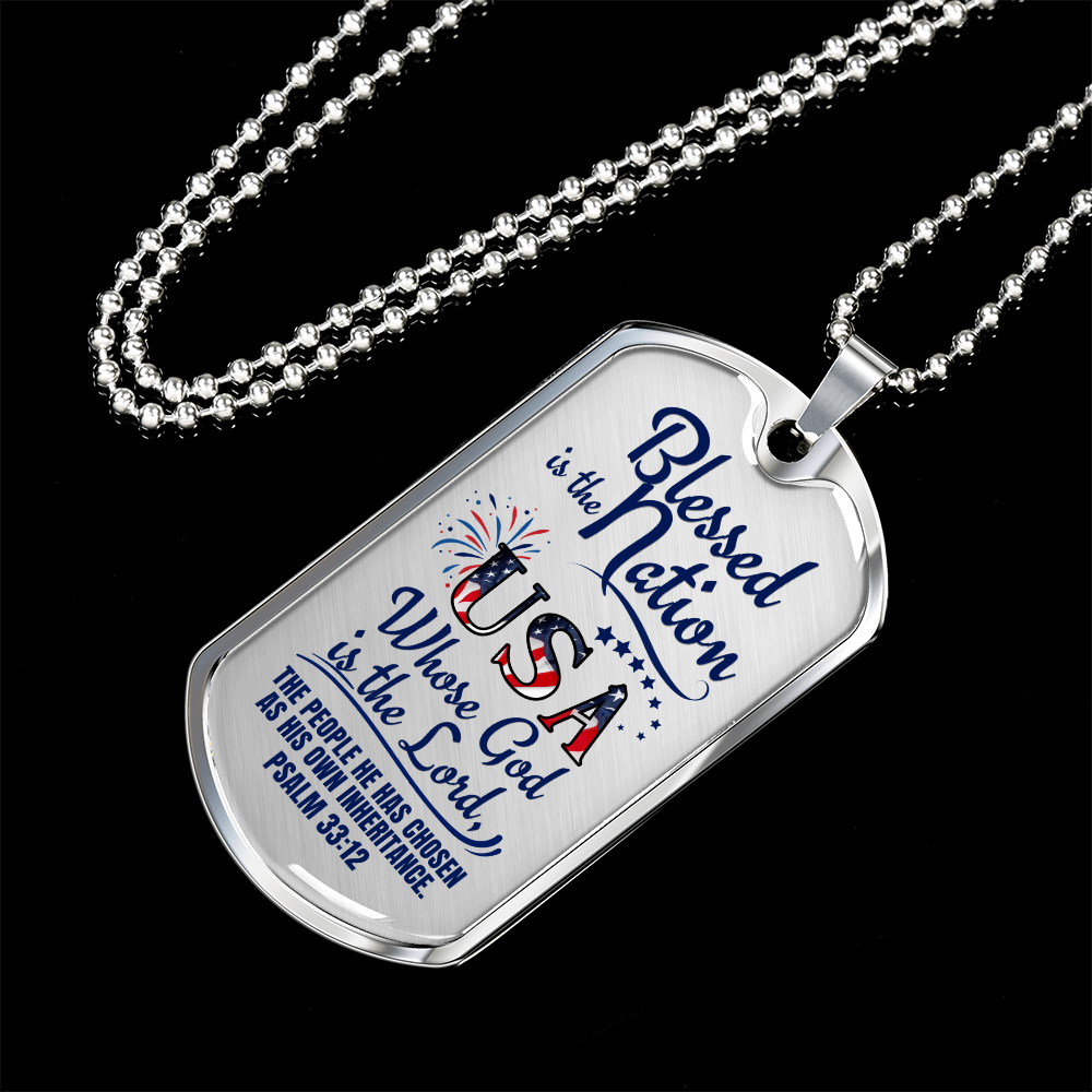 Blessed Is The Nation Dog Tag Necklace