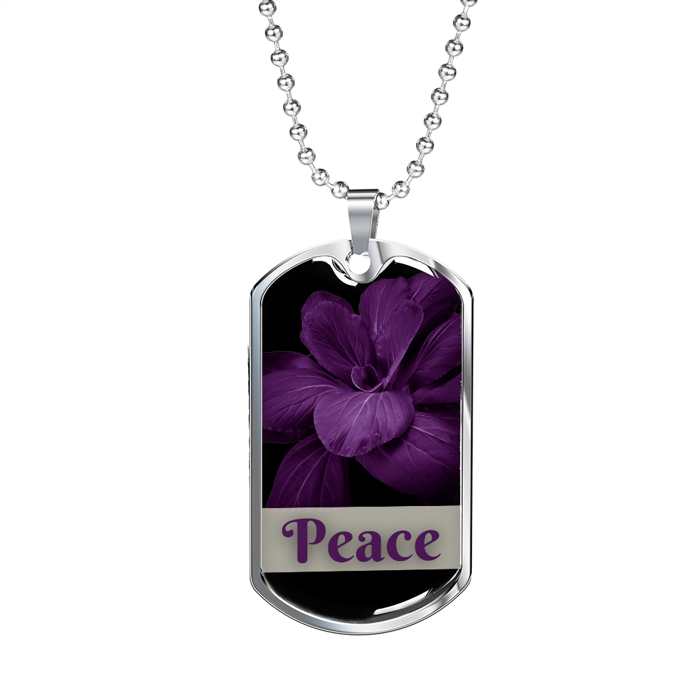 Peace Inspirational Dog Tag Necklace - Purple Flower