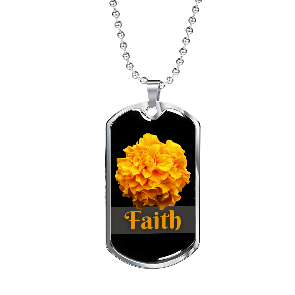 Christian Faith Inspirational Dog Tag Necklace - Yellow Flower