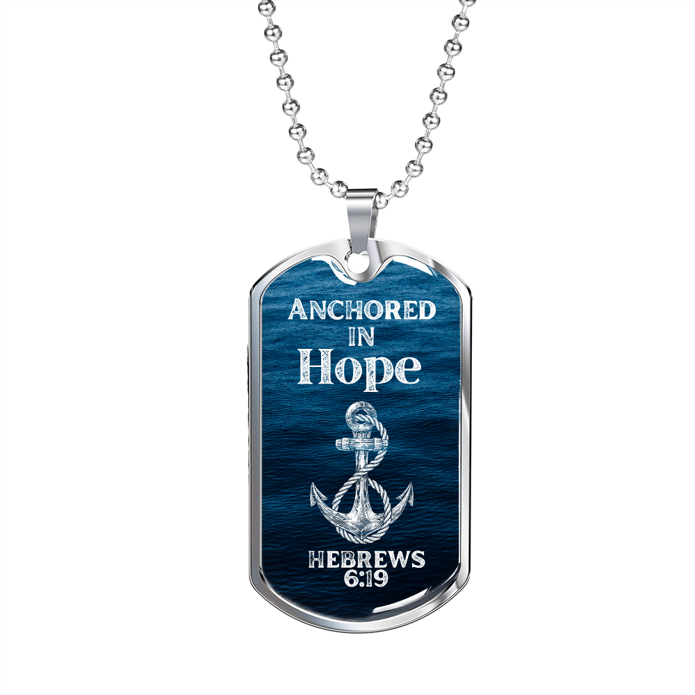 Anchored In Hope Bible Verse Dog Tag Necklace | Hebrews 6:19