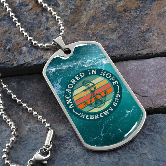 Anchored In Hope Bible Verse Dog Tag Necklace | Sunset Green