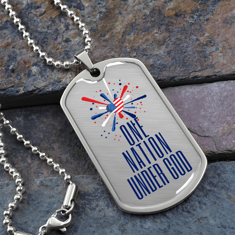 One Nation Under God Dog Tag Necklace - Heart Flag