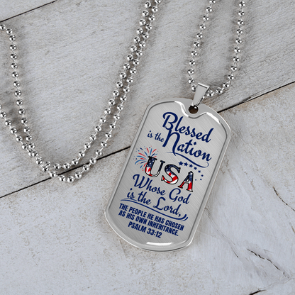 Blessed Is The Nation Dog Tag Necklace