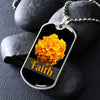 Christian Faith Inspirational Silver Dog Tag Necklace - Yellow Flower