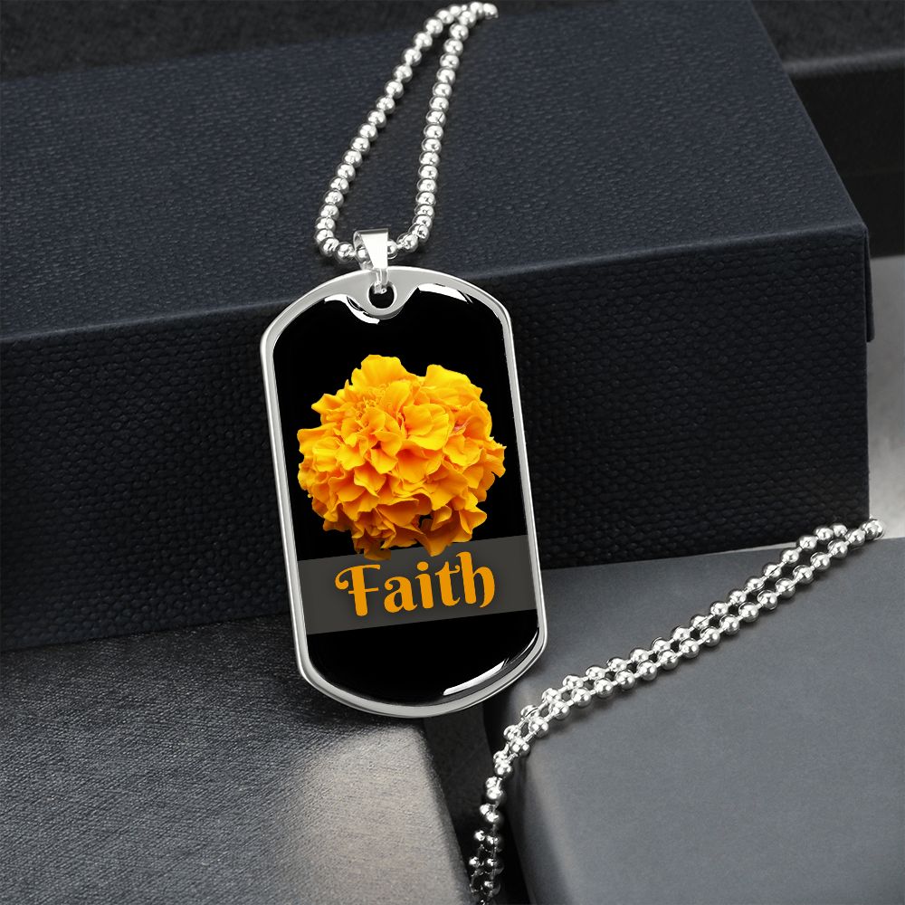Faith Inspirational Dog Tag Necklace - Yellow Flower
