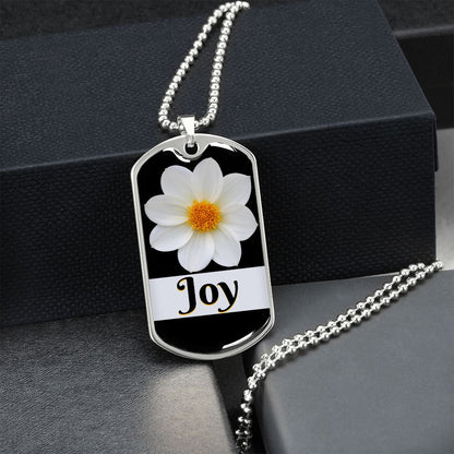 Joy Inspirational Dog Tag Necklace - White Flower
