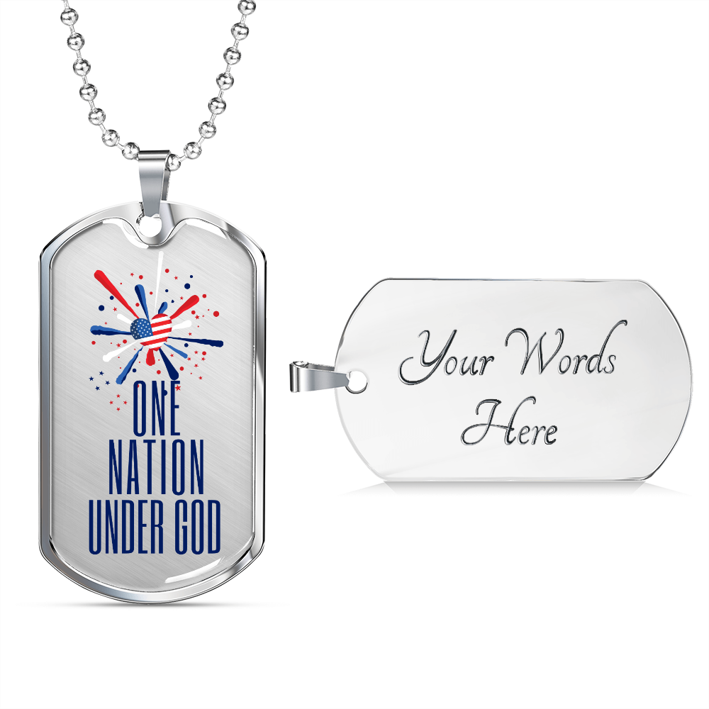 One Nation Under God Dog Tag Necklace - Heart Flag