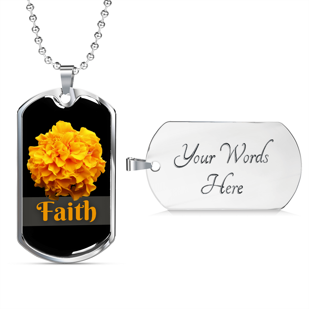 Engrave Christian Faith Inspirational Silver Dog Tag Necklace - Yellow Flower
