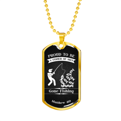 Proud To Be A Fisher Of Men Christian Faith Dog Tag Necklace - Black