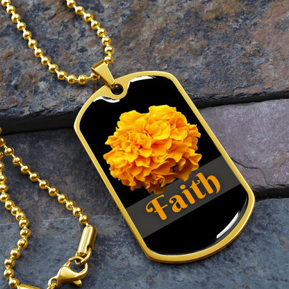 Faith Inspirational Dog Tag Necklace - Yellow Flower