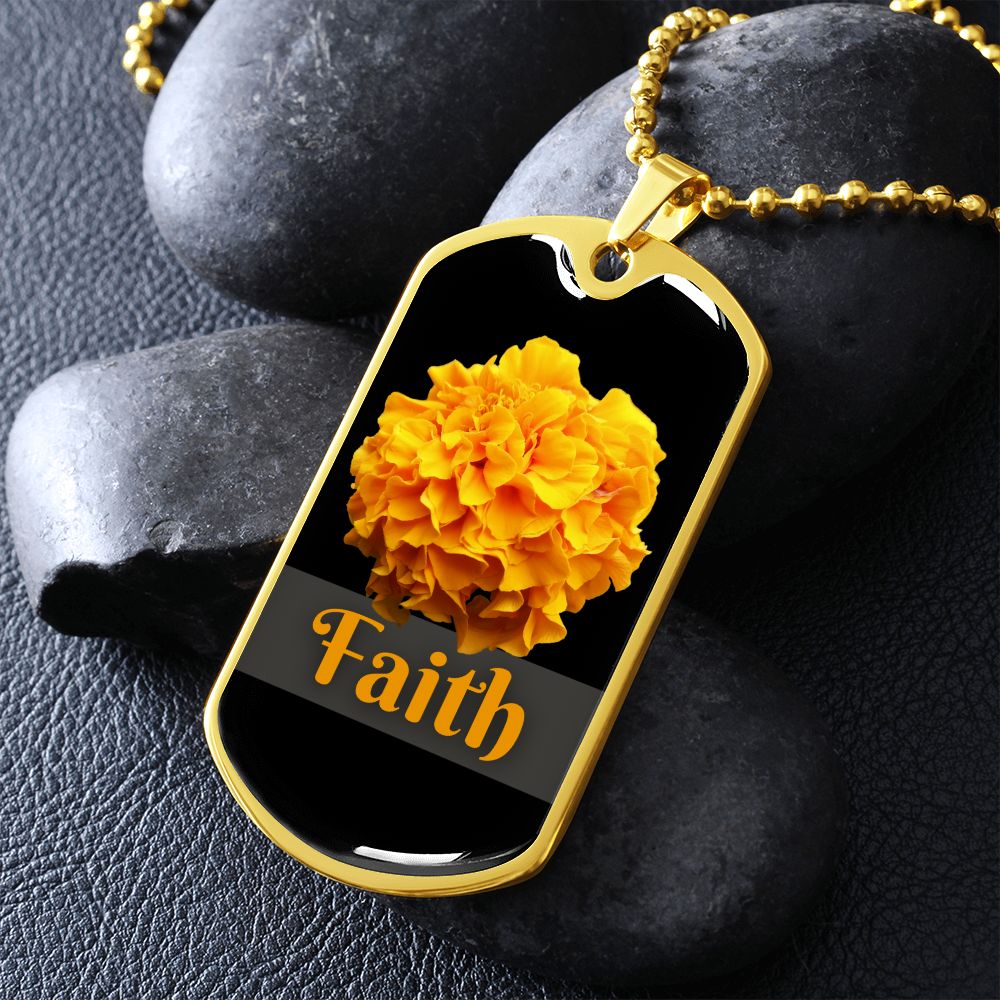 Christian Faith Inspirational Dog Tag Necklace - Yellow Flower - Rocks