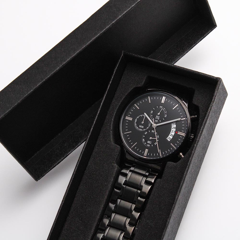 Men's Chronograph Black Watch - Personalized Man of God With Cross