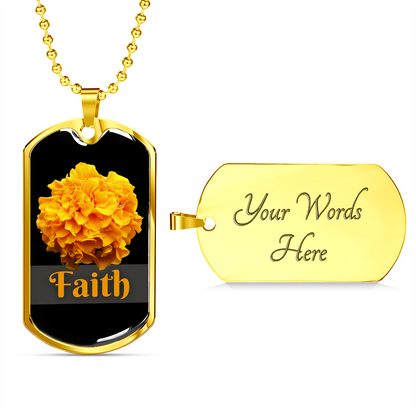 Engrave Christian Faith Inspirational Gold Dog Tag Necklace - Yellow Flower
